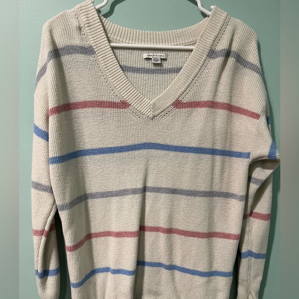 American Eagle long sleeve shirt. Size small. A cream color with pastel stripes